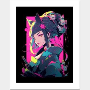 Neko Geisha Samurai Posters and Art